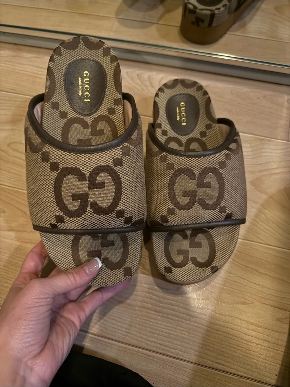 Authentic Gucci Brown & Beige GG Monogram Slide Sandals platform